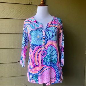 Lilly Pulitzer Linen 3/4 Sleeve Blouse Size Small